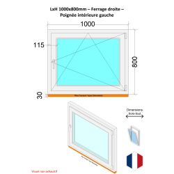 Fenêtre PVC - LxH 1000x800 mm -Triple Vitrage - Bicolore blanc int/anthracite ext-poignée à gauche