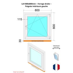 Finestra in PVC - LxH 800x800 mm - Triplo vetro - Maniglia interna bicolore bianco/esterna antracite a sinistra