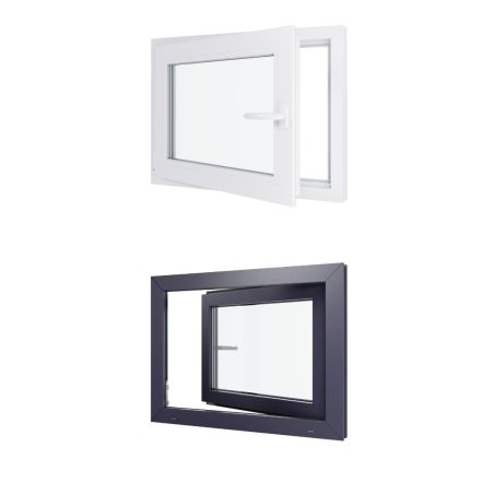 Fenêtre PVC - LxH 800x600 mm -Triple Vitrage - Bicolore blanc int/anthracite ext-poignée à droite Fenêtre PVC - LxH 800x600 mm -Triple Vitrage - Bicolore blanc int/anthracite ext-poignée à droite