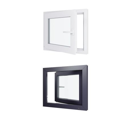 Fenêtre PVC - LxH 700x600 mm -Triple Vitrage - Bicolore blanc int/anthracite ext-poignée à droite Fenêtre PVC - LxH 700x600 mm -Triple Vitrage - Bicolore blanc int/anthracite ext-poignée à droite