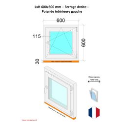 Finestra in PVC - LxH 600x600 mm - Triplo vetro - Interno bicolore bianco/esterno antracite - Maniglia sinistra