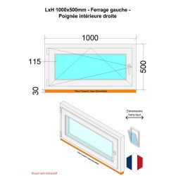 Finestra in PVC - LxH 1000x500 mm - Triplo vetro - Interno bicolore bianco/esterno antracite - Maniglia a destra