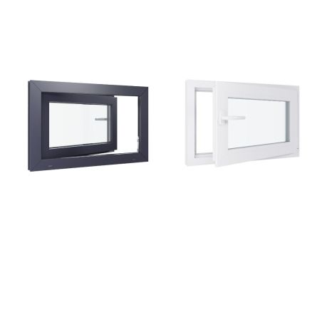 Fenêtre PVC - LxH 800x500 mm -Triple Vitrage - Bicolore blanc int/anthracite ext-poignée à gauche Fenêtre PVC - LxH 800x500 mm -Triple Vitrage - Bicolore blanc int/anthracite ext-poignée à gauche