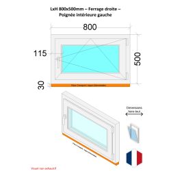 Fenêtre PVC - LxH 800x500 mm -Triple Vitrage - Bicolore blanc int/anthracite ext-poignée à gauche