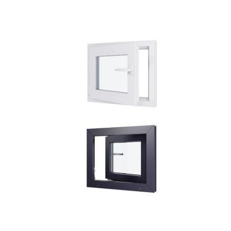 Fenêtre PVC - LxH 600x500 mm -Triple Vitrage - Bicolore blanc int/anthracite ext-poignée à droite Fenêtre PVC - LxH 600x500 mm -Triple Vitrage - Bicolore blanc int/anthracite ext-poignée à droite