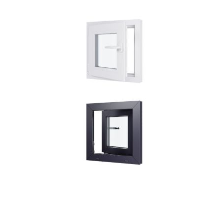 Fenêtre PVC - LxH 500x500 mm -Triple Vitrage - Bicolore blanc int/anthracite ext-poignée à droite Fenêtre PVC - LxH 500x500 mm -Triple Vitrage - Bicolore blanc int/anthracite ext-poignée à droite