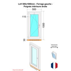 Finestra in PVC - LxH 500x1000 mm - Triplo vetro - Bianco - Maniglia destra