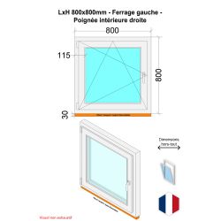 Finestra in PVC - LxH 800x800 mm - Triplo vetro - Bianco - Maniglia destra