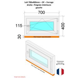 Fenêtre PVC - LxH 700x400 mm -Triple Vitrage - Blanc -poignée à gauche