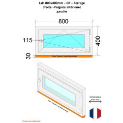 Fenêtre PVC - LxH 800x400 mm -Triple Vitrage - Blanc -poignée à gauche