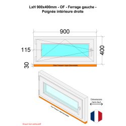 Fenêtre PVC - LxH 900x400 mm -Triple Vitrage - Blanc -poignée à droite