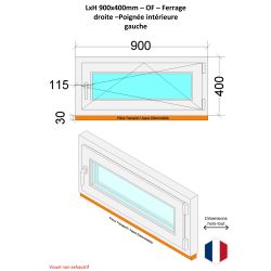 Finestra in PVC - LxH 900x400 mm - Triplo vetro - Bianco - Maniglia sinistra