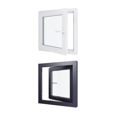 Fenêtre PVC - LxH 900x900 mm -Triple Vitrage - Bicolore blanc int/anthracite ext-poignée à droite