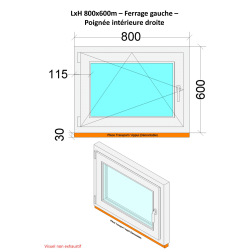 Finestra in PVC - LxH 800x600 mm - Triplo vetro - Bianco - Maniglia destra